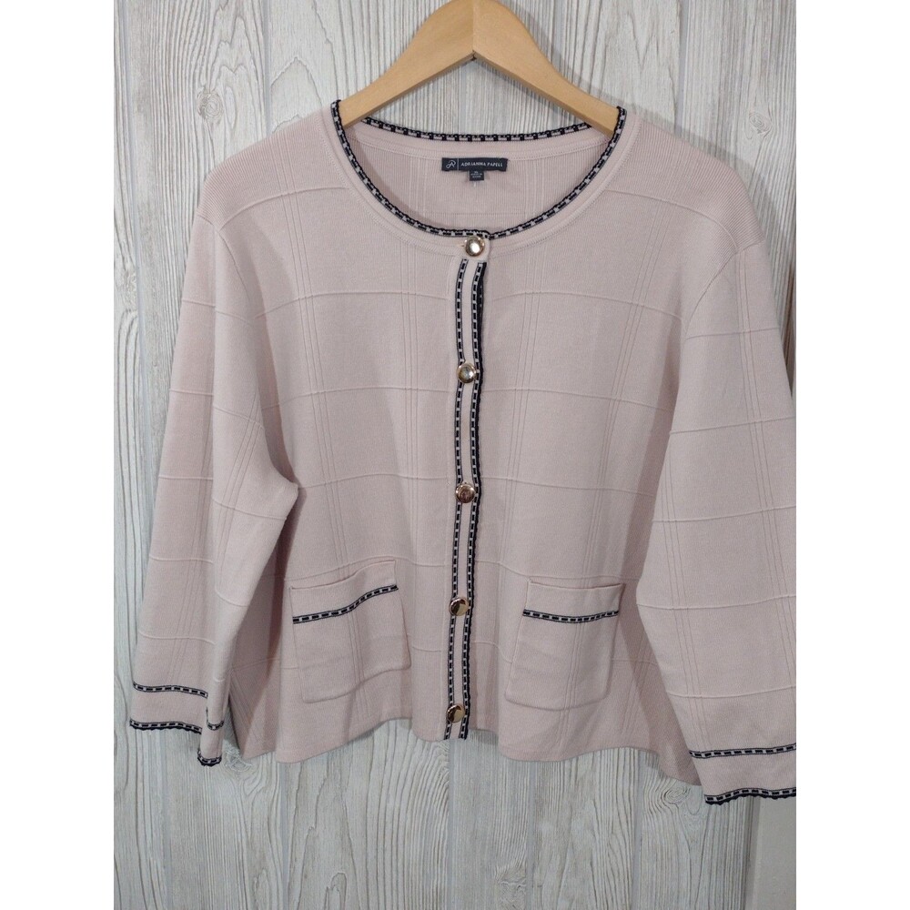 Adrianna Papell Cardigan Women's Pink Black Button Size XL Old Money Classic - Picture 2 of 14